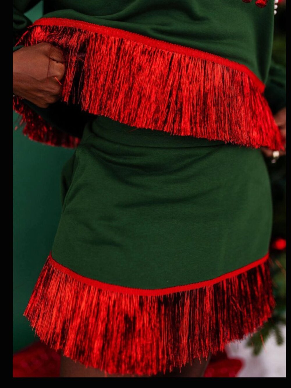Green Skort with Tinsel Fringe